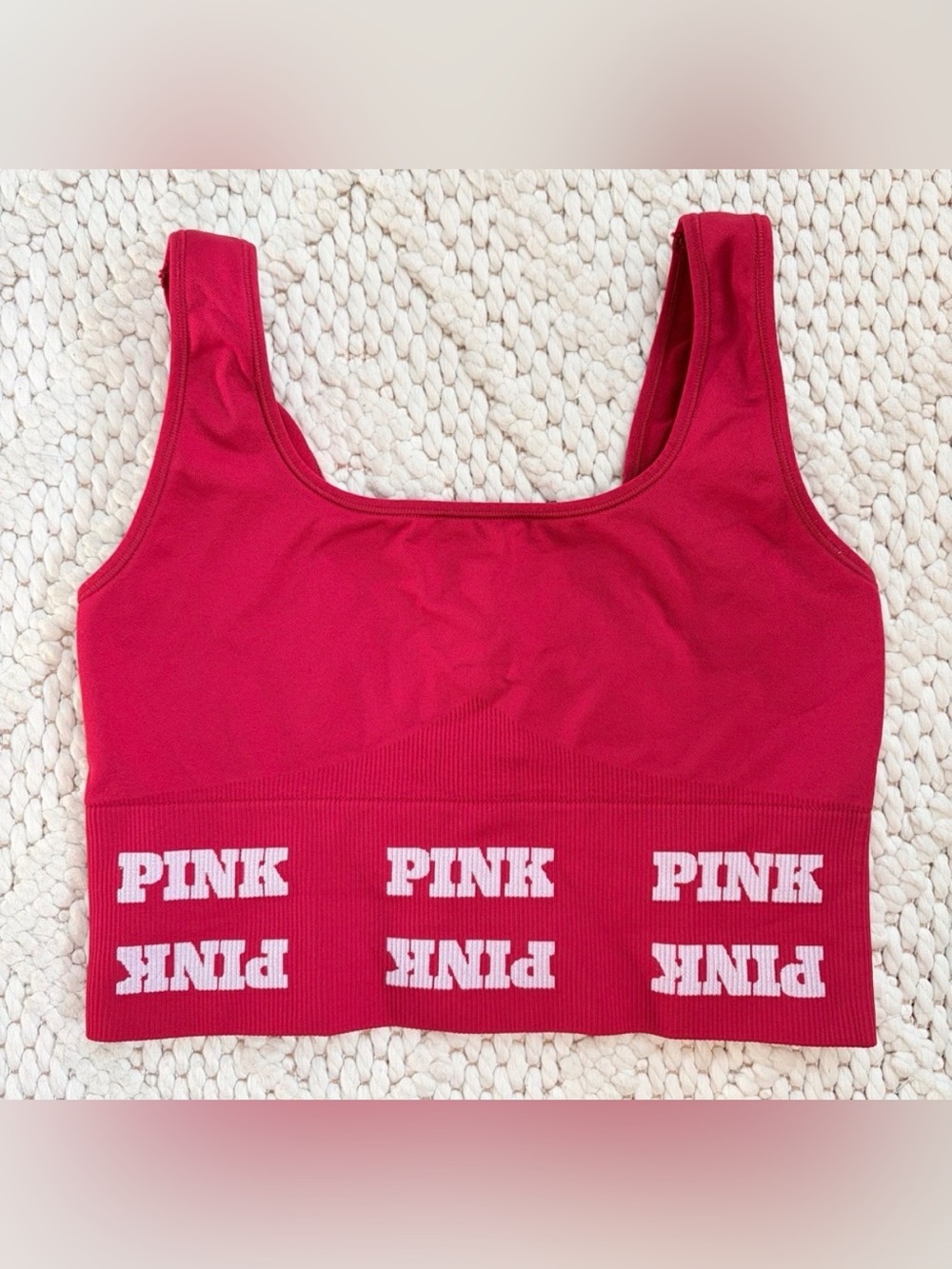 PINK Victorias Secret PINK Seamless Scoopneck Sports Bra Logo Womens MEDIUM EUC